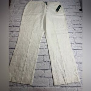 NWT Lauren Ralph Lauren White 100% Linen Trousers. Fully Lined. Size 16W.